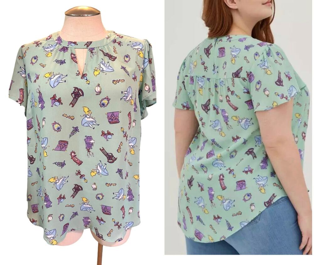 Torrid 4 (4X 26) Disney Alice In Wonderland Chiffon Georgette Blouse Shirt New